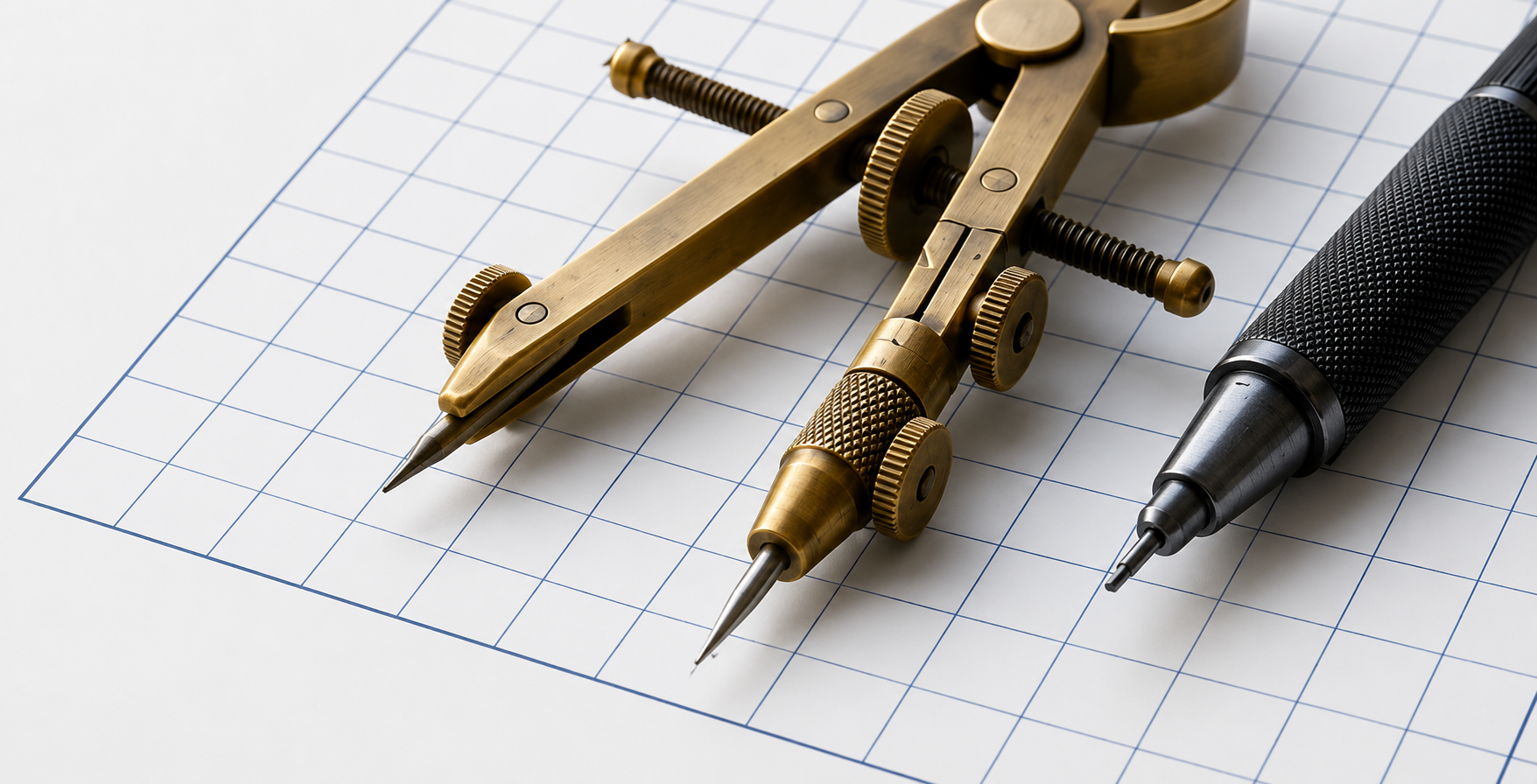 Compas et stylo sur papier quadrillé